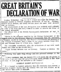 Britain Declares War on Germany (4 August 1914)